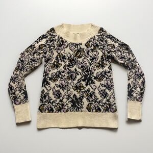 Loft Painterly Sweater Women's XXS Ivory Gray Lilac Wool Mohair‎ Cotton Blend